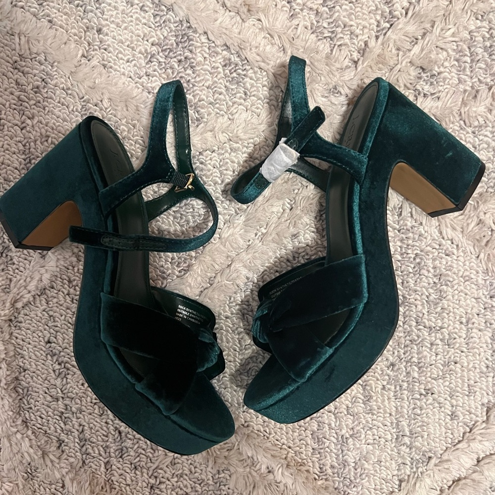 J Crew Velvet Green Block Heels